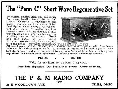 Short Wave Regenerative Radio Penn C; P & M Radio Company; (ID = 967995) mod-pre26