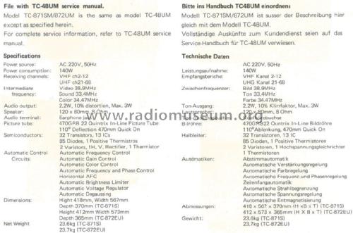 Color Television TC-871SM Ch= PBX-M8A2; Panasonic, (ID = 1974582) Television