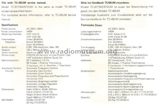 Color Television TC-872UM Ch= PBX-M8A2; Panasonic, (ID = 1974587) Television