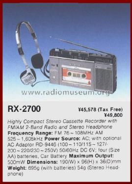 Compact Stereo Radio Cassette Recorder RX-2700; Panasonic, (ID = 893660) Radio
