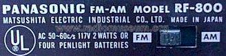 RF-800; Panasonic, (ID = 546547) Radio