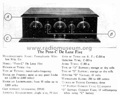 Penn-C DeLuxe-Five; Pennsylvania (ID = 2068630) Radio
