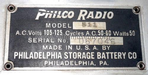 511 ; Philco, Philadelphia (ID = 2066384) Radio