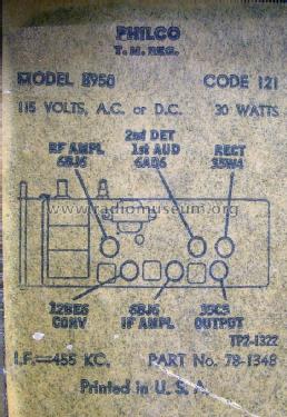 B950 53-950 Code 121; Philco, Philadelphia (ID = 1514061) Radio