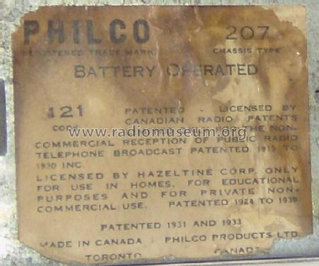 207 Code 121; Philco Products Ltd. (ID = 1068947) Radio