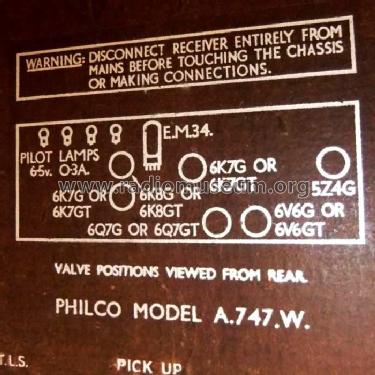 A747W; Philco Radio & (ID = 2140370) Radio