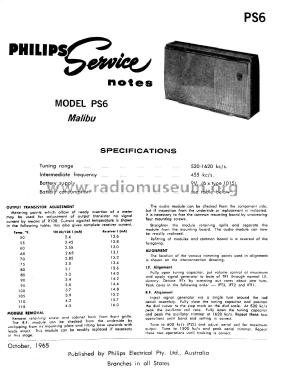 Malibu Transistor 7 PS6; Philips Australia (ID = 1832097) Radio