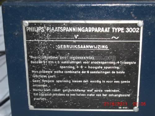 Plaatspanningapparat - Anodenspannungsapparat - Appareil de Tension Anodique 3002; Philips; Eindhoven (ID = 1044757) Power-S