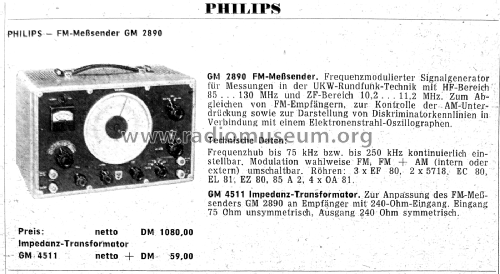 FM Meßgenerator GM2890; Philips; Eindhoven (ID = 3008885) Ausrüstung