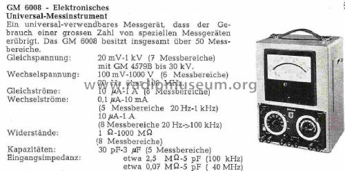 Vacuum Tube Voltmeter GM6008; Philips; Eindhoven (ID = 1019588) Equipment