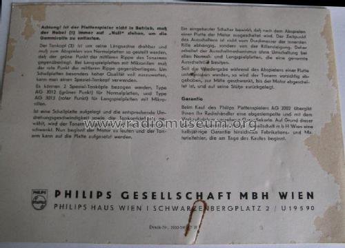Plattenspieler-Chassis AG2002; Philips - Österreich (ID = 2447445) R-Player