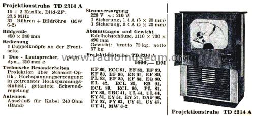 Projektionstruhe TD2314A; Philips Radios - (ID = 2837522) Television