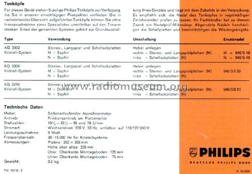 Stereo-Plattenspieler AG 1025 ; Philips Radios - (ID = 2228959) Enrég.-R