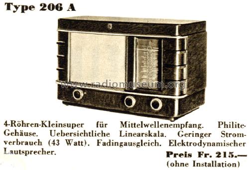 Philette 206 A; Philips - Schweiz (ID = 1402108) Radio