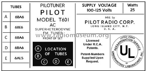 Pilotuner T-601; Pilot Electric Mfg. (ID = 2795960) Radio