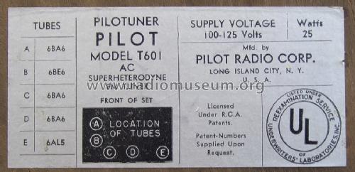 Pilotuner T-601; Pilot Electric Mfg. (ID = 677775) Radio