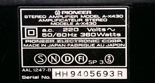 Stereo Amplifier A-X430; Pioneer Corporation; (ID = 2100940) Ampl/Mixer