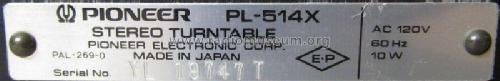 Automatic Return Turntable PL-514X; Pioneer Corporation; (ID = 1956522) R-Player