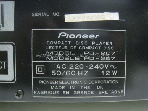 Compact Disc Player PD-207; Pioneer Corporation; (ID = 2134196) R-Player