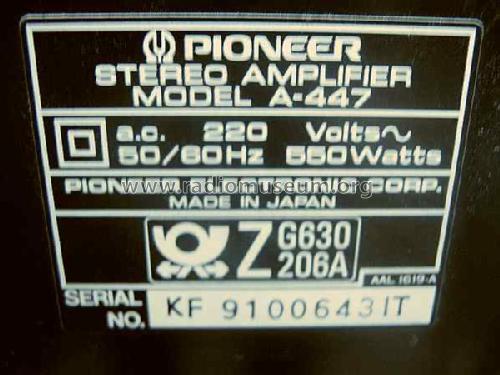 Integrated Stereo Amplifier A-447; Pioneer Corporation; (ID = 1324383) Ampl/Mixer