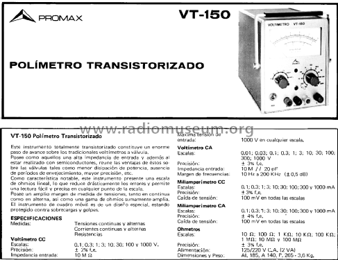 Voltímetro Electrónico VT-150; Promax; Barcelona (ID = 2249569) Equipment