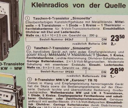 Taschen-7-Transistor Simonetta Bestell-Nummer 09233; QUELLE GmbH (ID = 1712476) Radio
