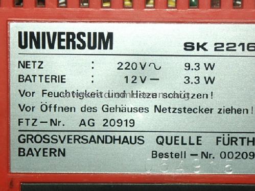 Universum SK2216; QUELLE GmbH (ID = 344806) TV Radio