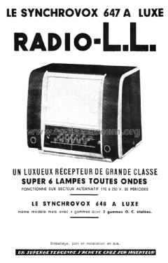 Synchrovox 647A Luxe Ch= 4761; Radio L.L. Lucien (ID = 2138100) Radio