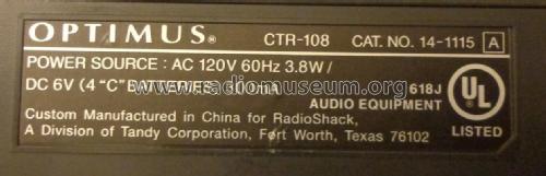 Optimus® - Cassette Recorder - AC/DC/Battery CTR-108 - Cat. No. 14-1115; Radio Shack Tandy, (ID = 1761524) R-Player