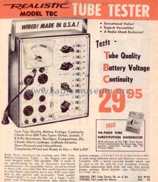 TBC Tube Tester Cat. Nos.= 22K2032, 22R2032, 22-2032; Radio Shack Tandy, (ID = 2734818) Equipment