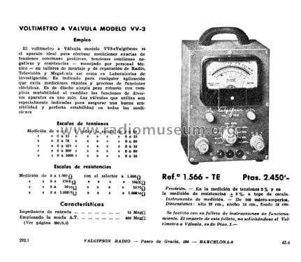 Voltímetro a válvulas - Valgifson VV-3; Radio Watt Valgifson (ID = 1884827) Ausrüstung