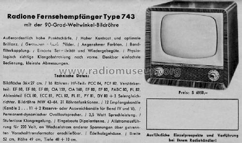 Fernsehempfänger FS 743; Radione RADIO (ID = 206596) Fernseh-E
