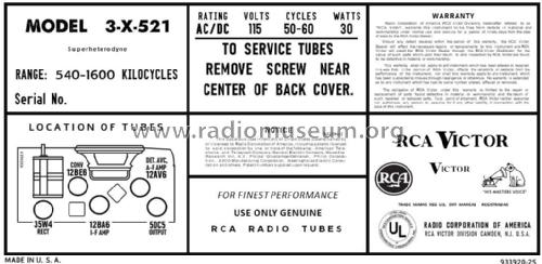 3-X-521 Ch= RC1128; RCA RCA Victor Co. (ID = 2924316) Radio