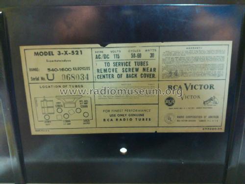 3-X-521 Ch= RC1128; RCA RCA Victor Co. (ID = 2999180) Radio
