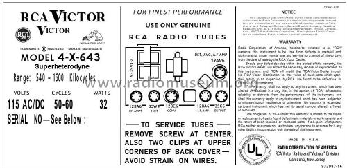 4-X-643 Ch= RC-1140; RCA RCA Victor Co. (ID = 2786197) Radio