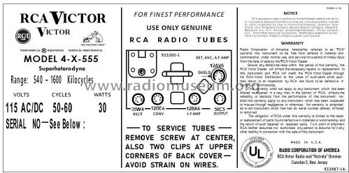 4X555 Ch= RC-1146; RCA RCA Victor Co. (ID = 2780199) Radio