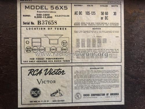 56X5 Ch= RC-1023; RCA RCA Victor Co. (ID = 2482055) Radio
