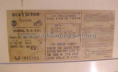 5X562 Ch= RC-1150; RCA RCA Victor Co. (ID = 422309) Radio