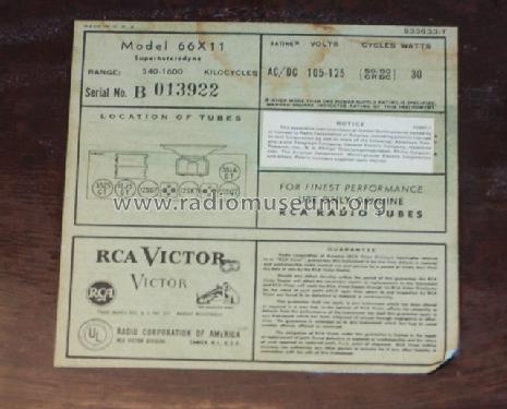 66X11 Ch= RC-1046A; RCA RCA Victor Co. (ID = 1559844) Radio