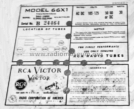 66X1 Ch= RC-1038; RCA RCA Victor Co. (ID = 1408735) Radio