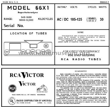 66X1 Ch= RC-1038; RCA RCA Victor Co. (ID = 2885046) Radio