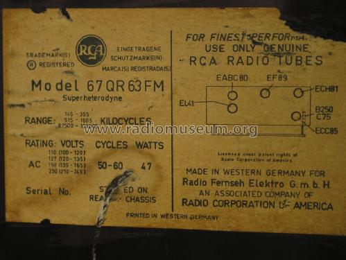 67 QR 63 FM Ch= RC 1174; RCA RCA Victor Co. (ID = 202046) Radio