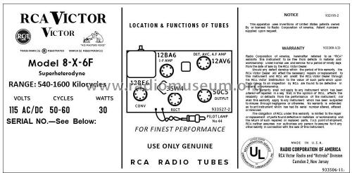 8-X-6F 'The Burgess' Ch= RC-1178; RCA RCA Victor Co. (ID = 2786207) Radio