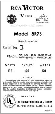8R76 Ch= RC-1060; RCA RCA Victor Co. (ID = 2921828) Radio