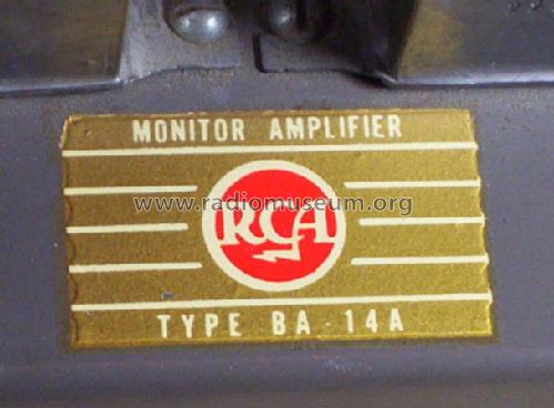 Monitor Amplifier BA-14A ; RCA RCA Victor Co. (ID = 496721) Ampl/Mixer