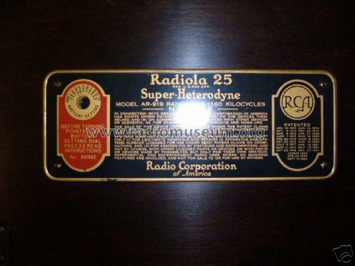 Radiola 25 AR-919; RCA RCA Victor Co. (ID = 130432) Radio