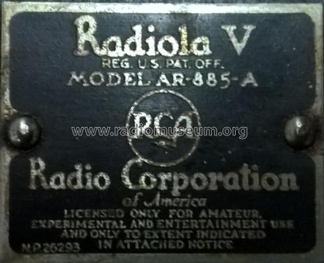Radiola V AR885; RCA RCA Victor Co. (ID = 2350937) Radio