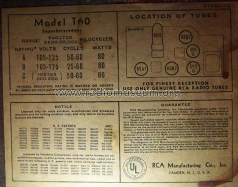T60 RC-425; RCA RCA Victor Co. (ID = 2555610) Radio