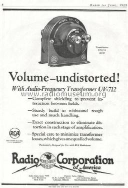 Tone Frequency Intervalve Amplifying Transformer UV-712; RCA RCA Victor Co. (ID = 979909) Radio part