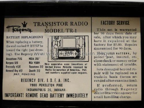 Regency TR-1 Pocket Radio; Regency brand of I.D (ID = 674127) Radio